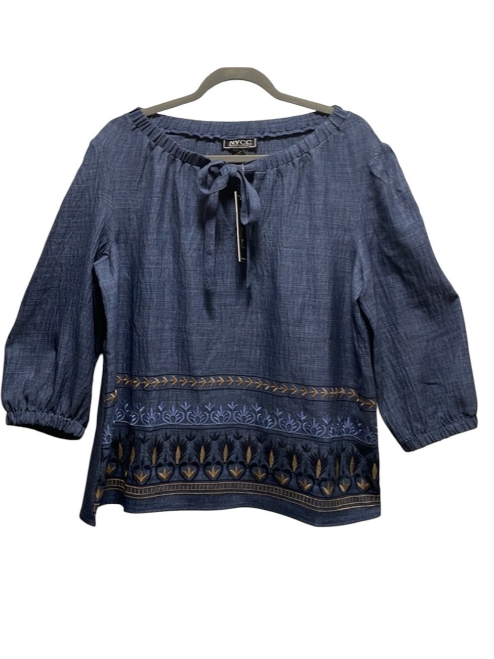 NYCC New York Clothing Company Chambray Pullover 3/4 Sleeve Top L NWT